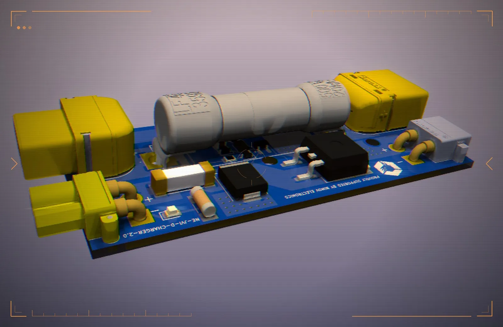A 3D render of the assembled charge/discharge protection board